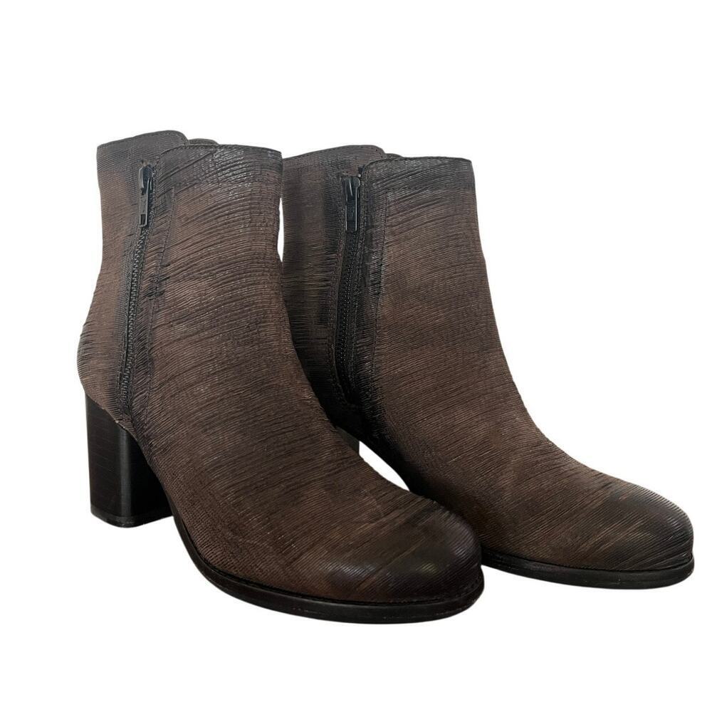 FRYE Addie Double Zip Textured Brown Heeled Leather Boots sz 8B Boho Western